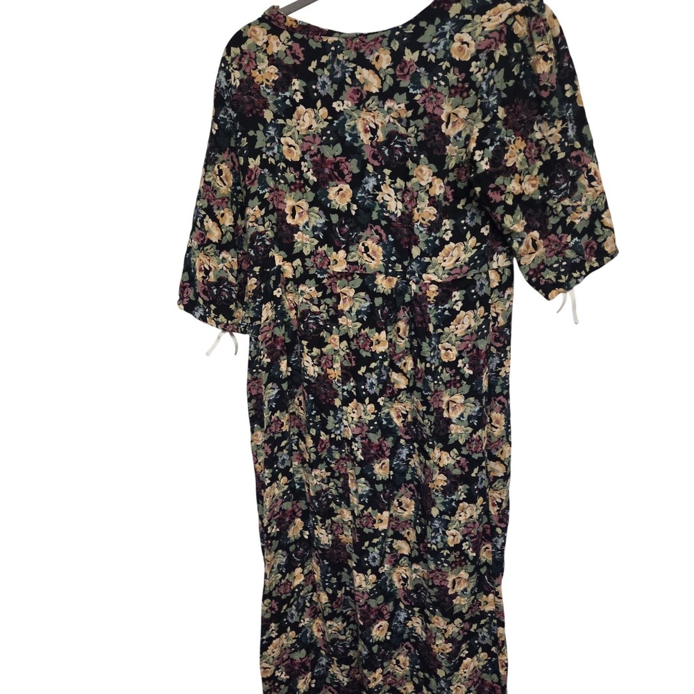 Passi Rx New York Floral Midi Dress Black Multi Color V Neck Short Sleeve - Picture 2 of 5